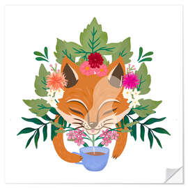 Wall sticker Fox drinks a Woodland Coffee