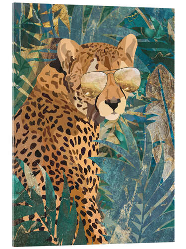 Akrylbilde Jungle Cheetah with golden Sunglasses