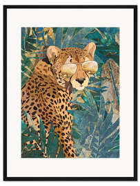 Gerahmter Kunstdruck Dschungelgepard mit goldener Sonnenbrille