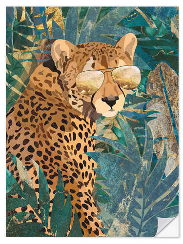 Selvklebende plakat Jungle Cheetah with golden Sunglasses