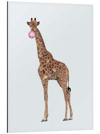 Tableau en aluminium Funny Giraffe with Bubble Gum