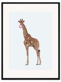 Gerahmter Kunstdruck Lustige Giraffe mit Kaugummiblase