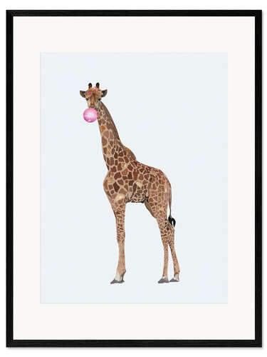 Innrammet kunsttrykk Funny Giraffe with Bubble Gum