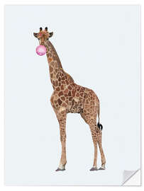 Selvklebende plakat Funny Giraffe with Bubble Gum