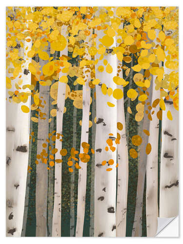 Selvklæbende plakat Autumn Birch Forest