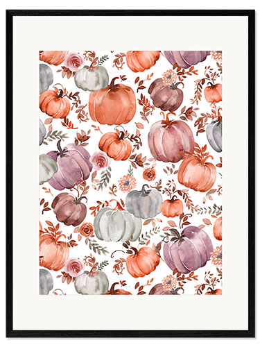 Ingelijste kunstdruk Autumn Pumpkin Pattern