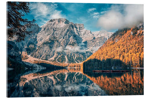 Acrylglasbild Herbst in Braies, Dolomiten