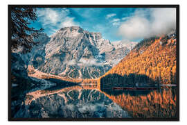 Gerahmter Kunstdruck Herbst in Braies, Dolomiten