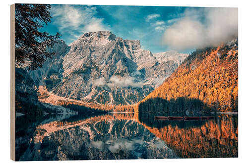 Hout print Autumn in Braies, Dolomites