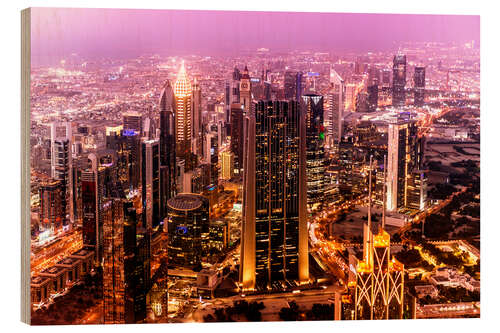 Hout print Dubai - Skyline at Night