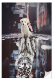 Selvklebende plakat Dream Big - Little Puppy Becomes a Wolf