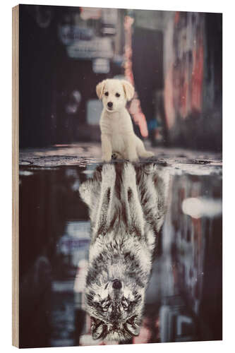 Wood print Dream Big - Little Puppy Becomes a Wolf