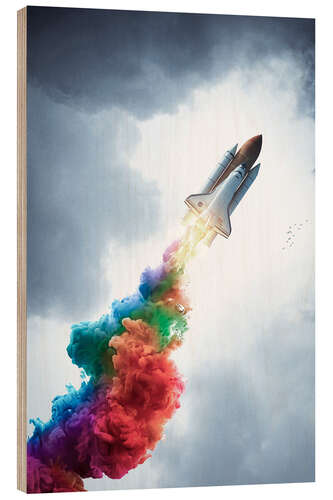 Hout print Colourful Rocket Launch