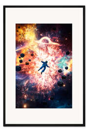 Gerahmter Kunstdruck Astronaut inmitten einer Weltraumexplosion