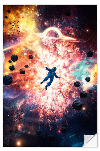 Selvklebende plakat Astronaut in the Middle of a Space Explosion