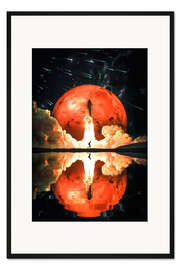 Gerahmter Kunstdruck Raketenstart vor dem roten Planeten Mars