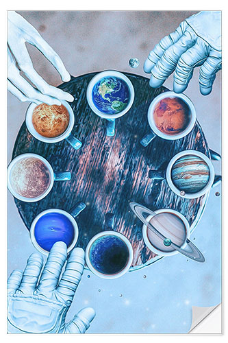 Selvklæbende plakat The Solar System in Coffee Cups