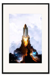 Gerahmter Kunstdruck Raketenstart mit Galaxien-Rauch