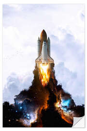 Wall sticker Rocket Launch with Galaxy-Smoke