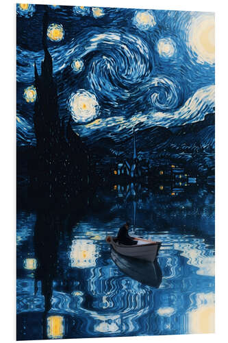 Tableau en PVC With the Boat through the Starry Night