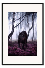Gerahmter Kunstdruck Schwarzer Panther und kleiner Vogel