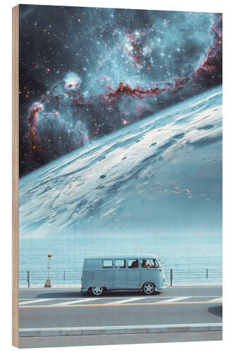 Wood print Blue Van in front of a Blue Planet