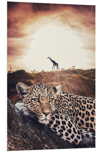 Foam board print Leopard and Giraffe in the African Savanna