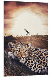 Foam board print Leopard and Giraffe in the African Savanna