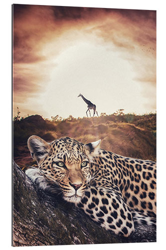 Gallery print Leopard and Giraffe in the African Savanna