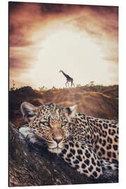 Magnettafel Leopard und Giraffe in der afrikanischen Savanne