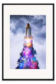 Gerahmter Kunstdruck Raketenstart mit Glitzer-Rauch