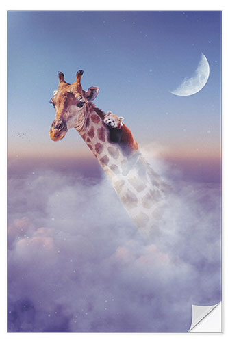 Självhäftande poster Giraffe and Red Panda above the Clouds