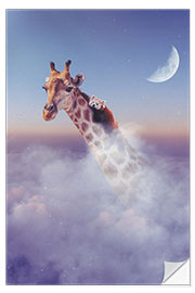 Wandsticker Giraffe und roter Panda über den Wolken