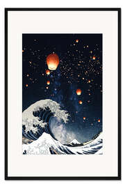 Gerahmter Kunstdruck Die große Welle unter dem Laternenhimmel