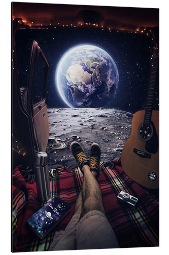 Aluminium print Admiring the Earth in a Van on the Moon