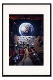Gerahmter Kunstdruck Im Van auf dem Mond die Erde bewundern