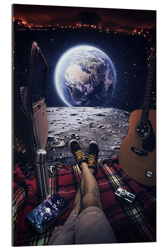 Gallery print Admiring the Earth in a Van on the Moon