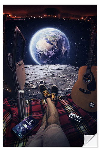 Selvklebende plakat Admiring the Earth in a Van on the Moon