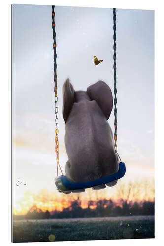 Tableau en plexi-alu Little Elephant rocks on a Swing