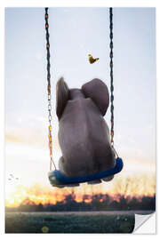 Selvklæbende plakat Little Elephant rocks on a Swing