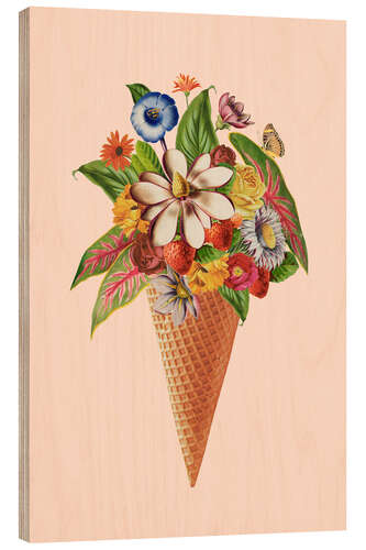 Cuadro de madera Botanical Pink Ice Cream