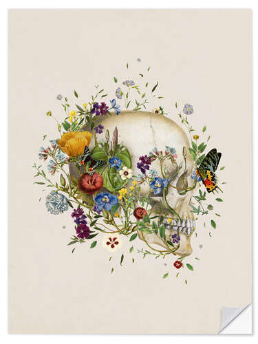 Selvklebende plakat Floral Skull