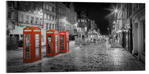 Akrylbillede Red Telephone Boxes on the Royal Mile, Edinburgh
