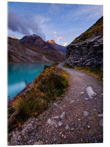 Acrylic print Hiking trail at Mattmark, Switzerland