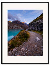Gerahmter Kunstdruck Wanderweg am Stausee Mattmark, Schweiz