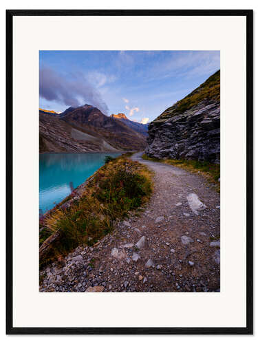 Stampa artistica con cornice Hiking trail at Mattmark, Switzerland