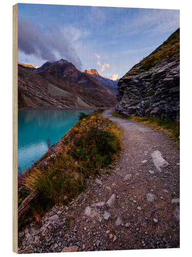 Tableau en bois Hiking trail at Mattmark, Switzerland