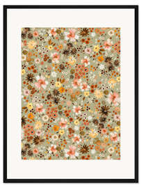 Gerahmter Kunstdruck Kleine Blumen auf Salbeigrün