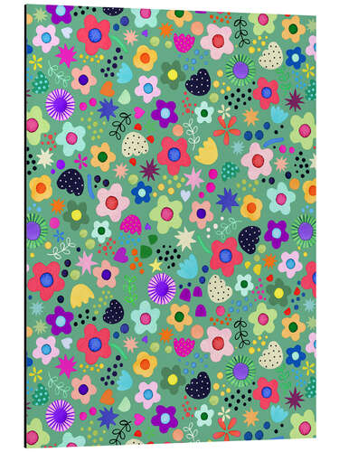 Cuadro de aluminio Psychedelic green floral pattern