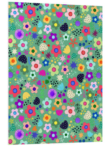 Foam board print Psychedelic green floral pattern